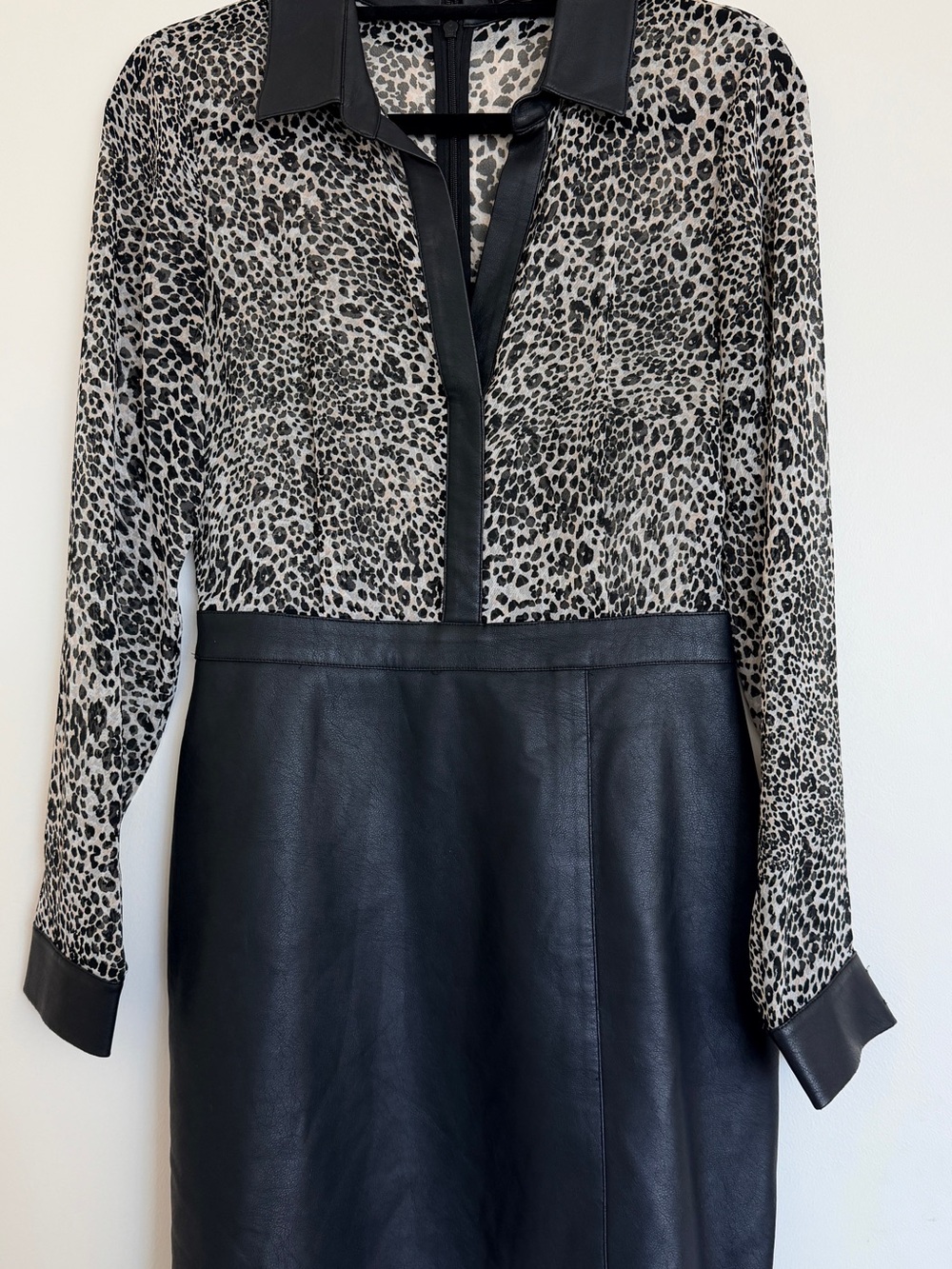 BCBGMaxAzria Black and Cream Leopard Print Faux Leather Dress